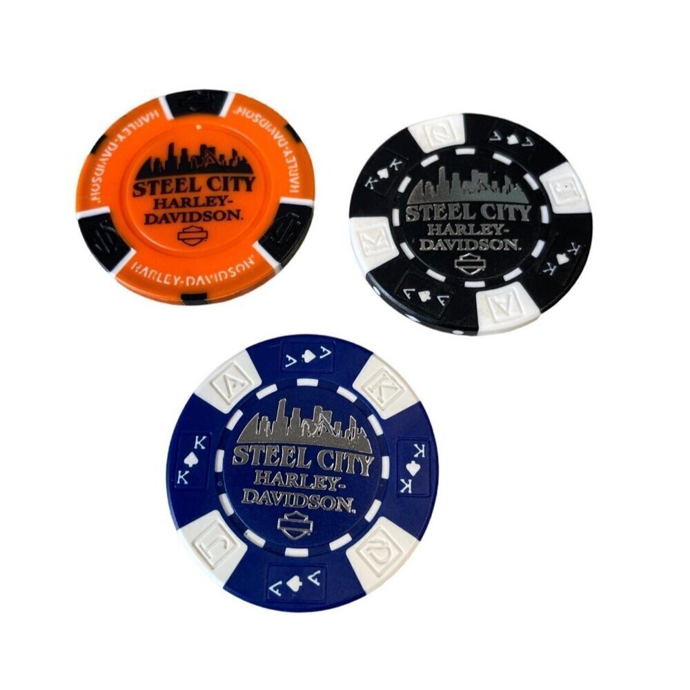 Harley Davidson Poker Chips Dealer Lot of 3 Steel City Washington PA